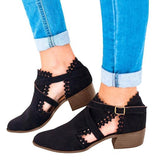 Autumn Suede Carved Rhinestone High Heel Stylish Short Boots